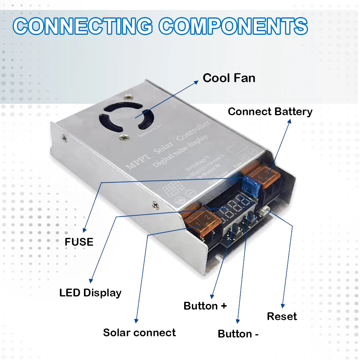 450W MPPT Booster Solar Controller 12V~50V  Step-up Charging For 24V36V48V60V72V LiFePO4 Lithium Lead-acid Gel Battery