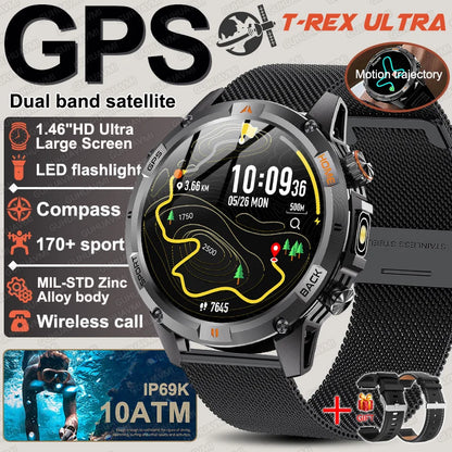 New Military GPS Smart Watch GPS LED Waterproof Heart Rate Sport BT Call HD AMOLED Smartwatch