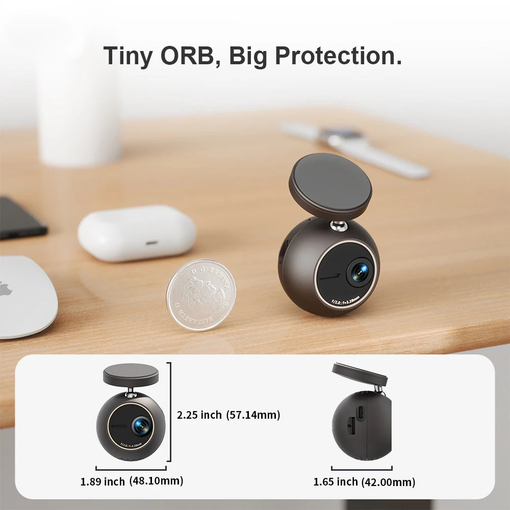 Dash Cam KAWA Tiny Video Recorder 2K Car DVR MINI ORB,Voice Control Car Camera,360° Rotate,180° Video Flip AUTO Dash Camera