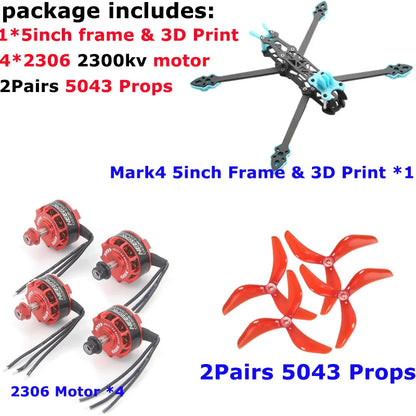 Mark4 5inch FPV Frame Kit 2306 Motor F4V3S PLUS FC 45A ESC Stack ELRS 915MHz RX 5043 Prop GPS Print Part for RC fpv Racing Drone