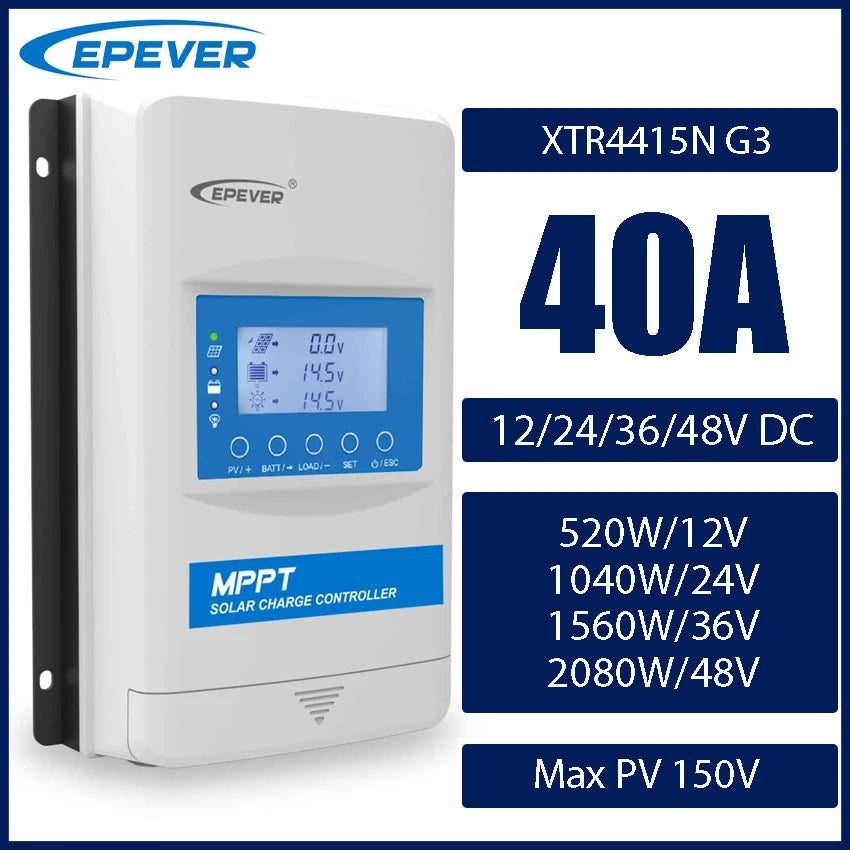 EPEVER 10/20/30/40A MPPT Solar Controller 12V 24V 48V XTRANG 60/100/150V PV Panel Support Lithium/No Battery