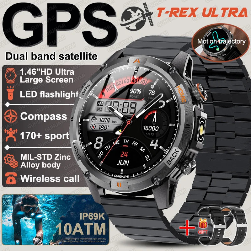 New Military GPS Smart Watch GPS LED Waterproof Heart Rate Sport BT Call HD AMOLED Smartwatch
