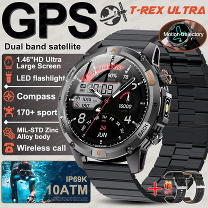 New Military GPS Smart Watch GPS LED Waterproof Heart Rate Sport BT Call HD AMOLED Smartwatch