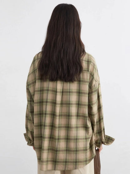 CHIC VEN Women Shirts Loose Casual New Sanding Plaid Shirt Long Sleeve Medium Long Length Blouses Female Tops Spring Autumn 2025
