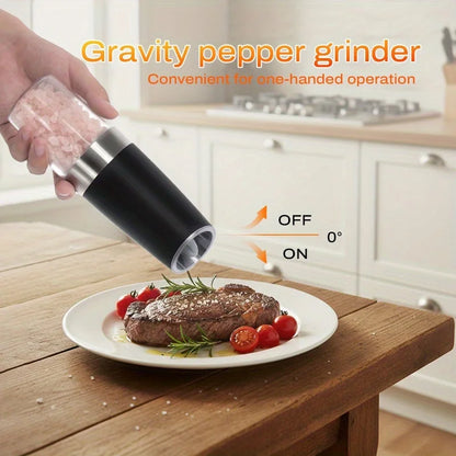 2pcs Gravity-sensing Electric Salt And Pepper Grinder Set, Battery-powered LED Light, One-hand Operation, Local Fast Delivery, Adjustable Coarseness Grinder, Black Kitchen Gadget, Salt And Pepper Grinder Electric 2pcs, Birthd