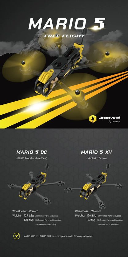SpeedyBee Mario 5 O4 Frame Kit DC / XH Version with Carbon Fiber Plate FPV Freestyle RC Racing Drone