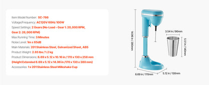 SucceBuy Milkshake Maker 100W Single Head Drink Mixer Blender Machine Dual-Speed Adjustment Milkshake Blender for Home Kitchen