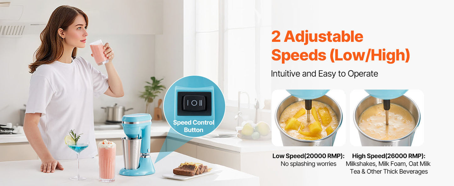 SucceBuy Milkshake Maker 100W Single Head Drink Mixer Blender Machine Dual-Speed Adjustment Milkshake Blender for Home Kitchen